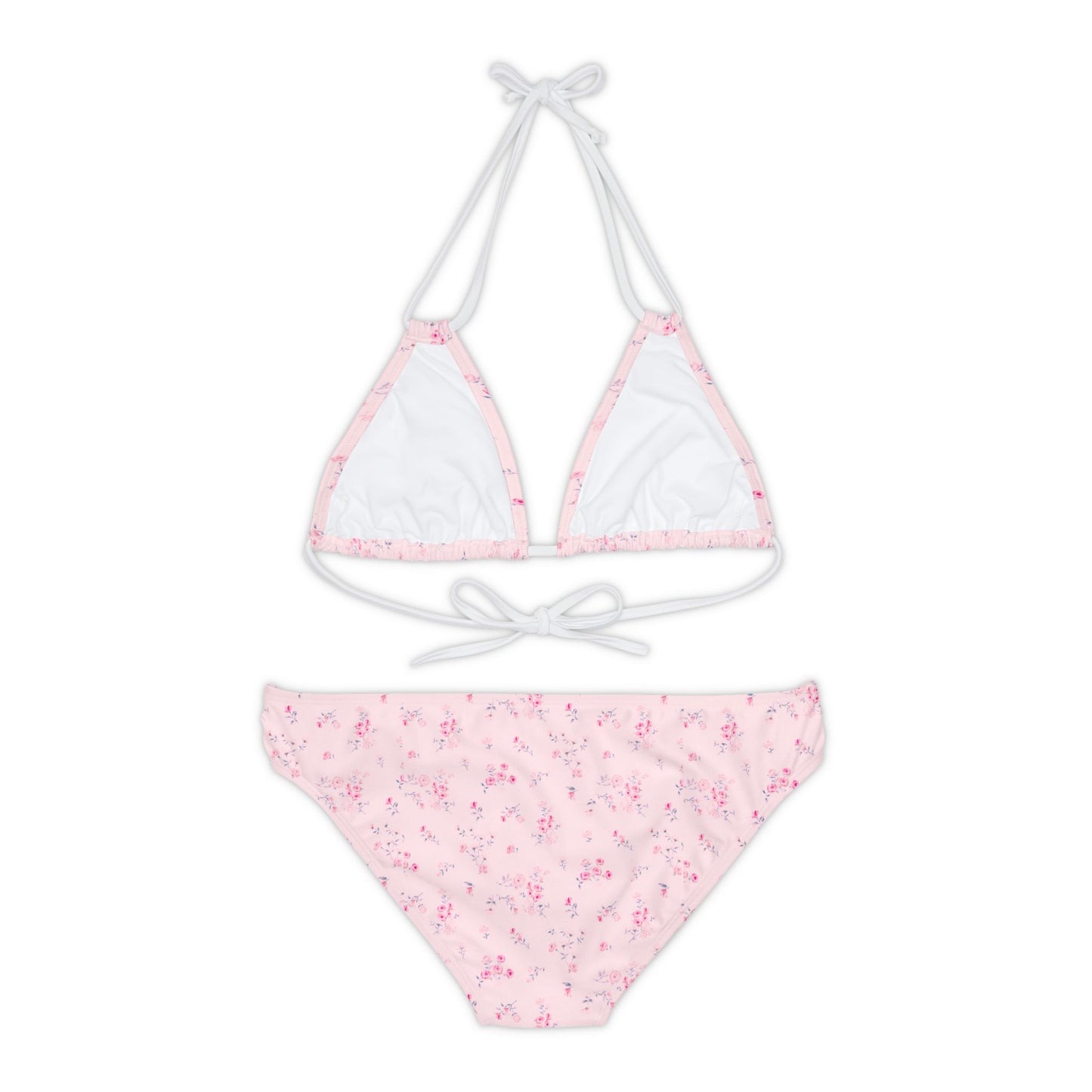 Pastel Pink Floral Coquette Strappy Bikini Set