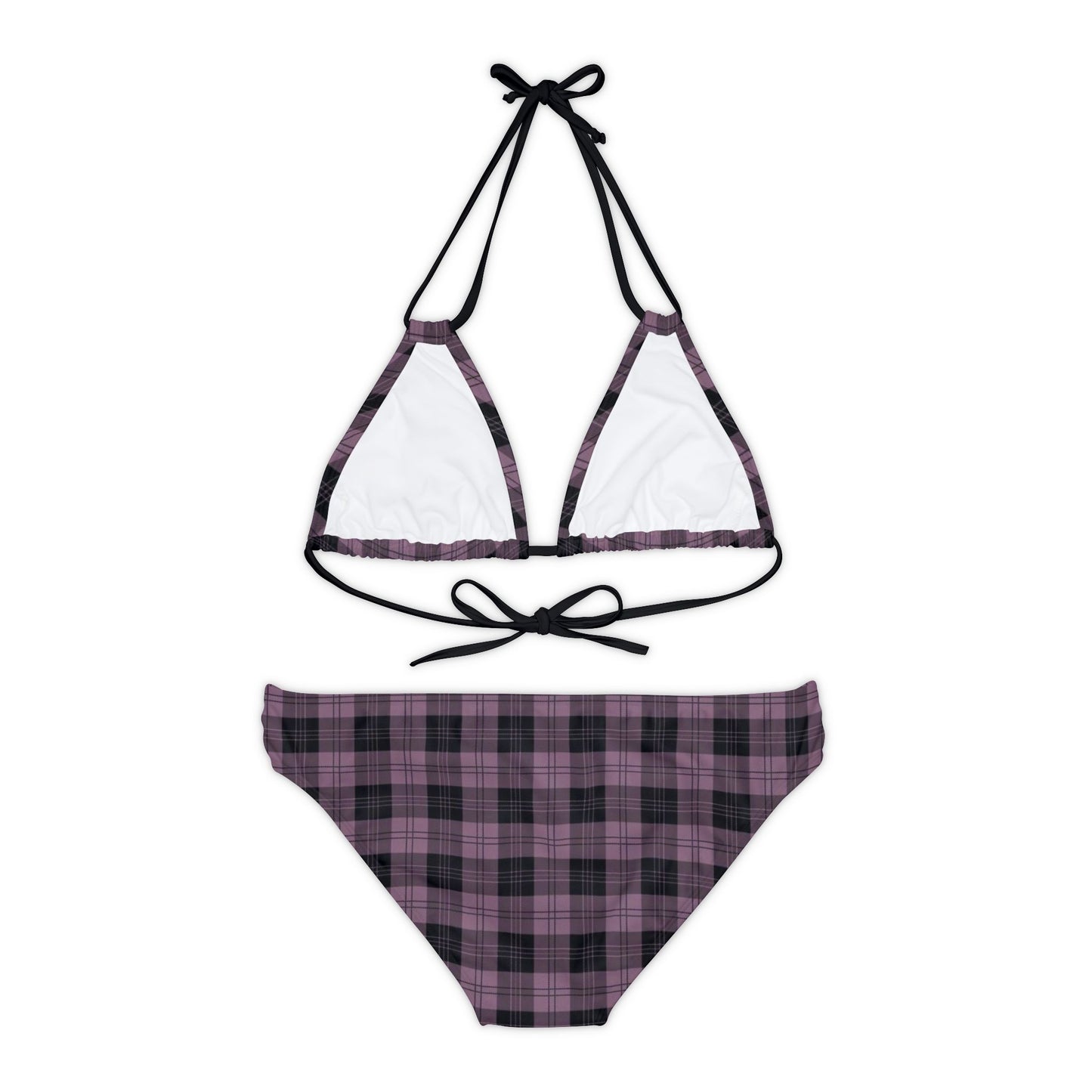 Pink and Black Plaid Strappy Bikini Set