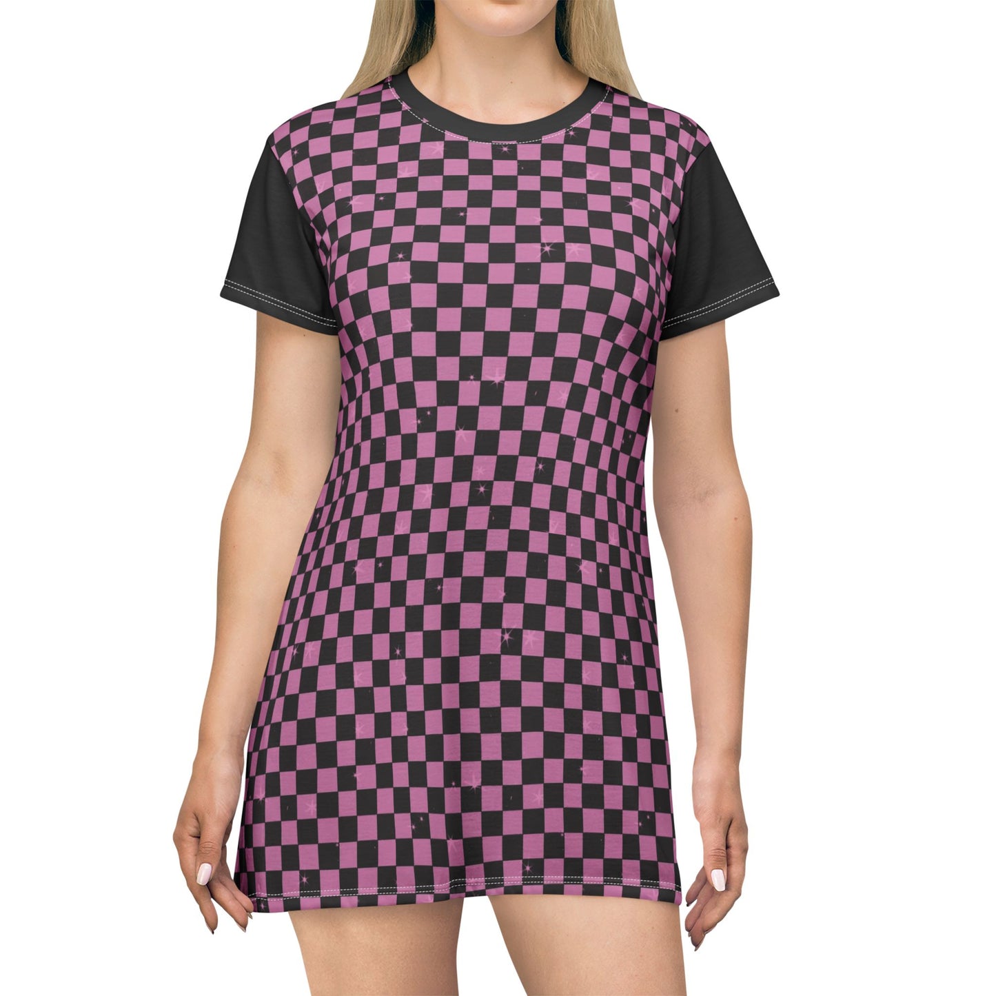 T-Shirt Dress Pink Black Y2K Checkered Theme