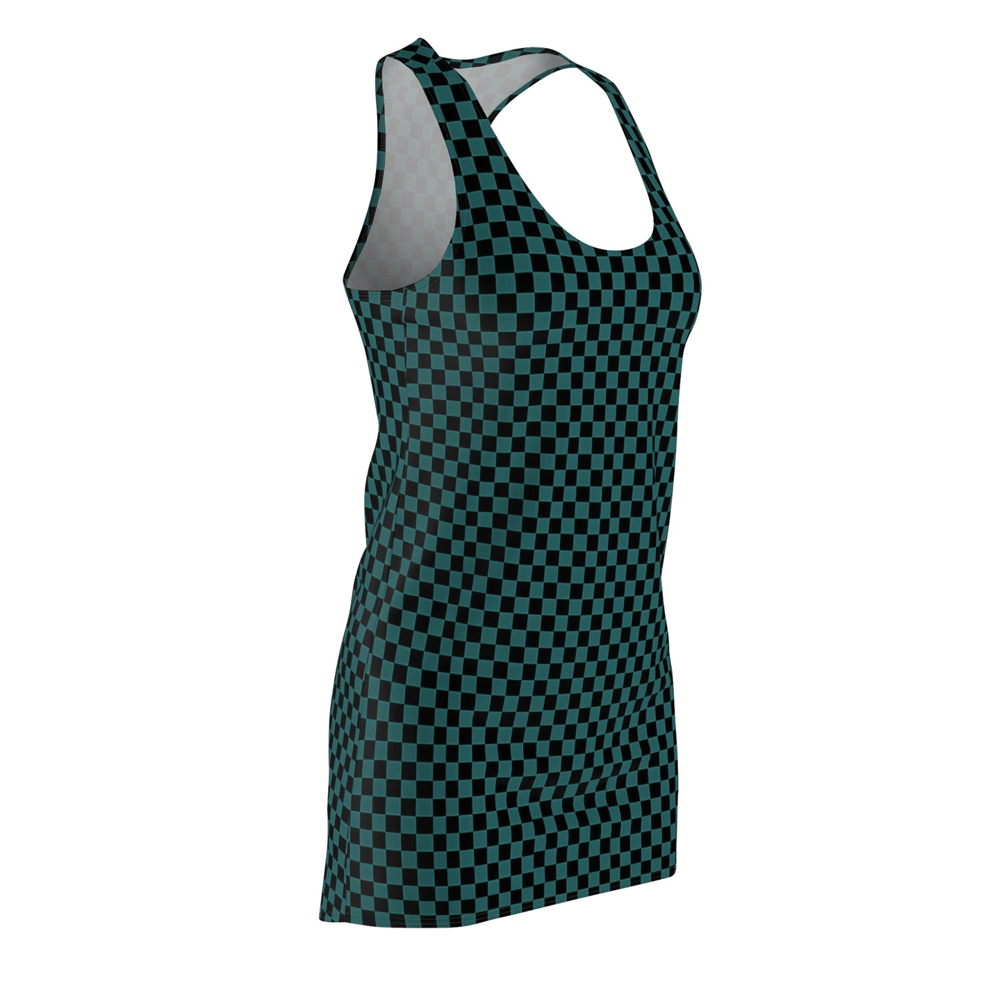 Racerback Dress Teal Black Y2K Checkered