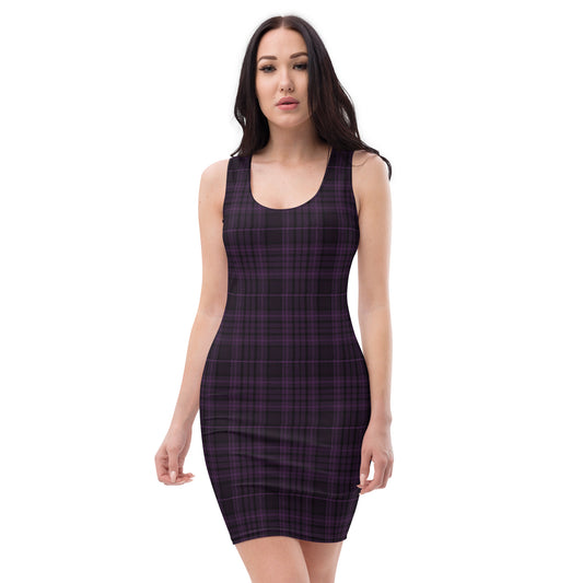 Dark Purple Plaid Black Bodycon Dress