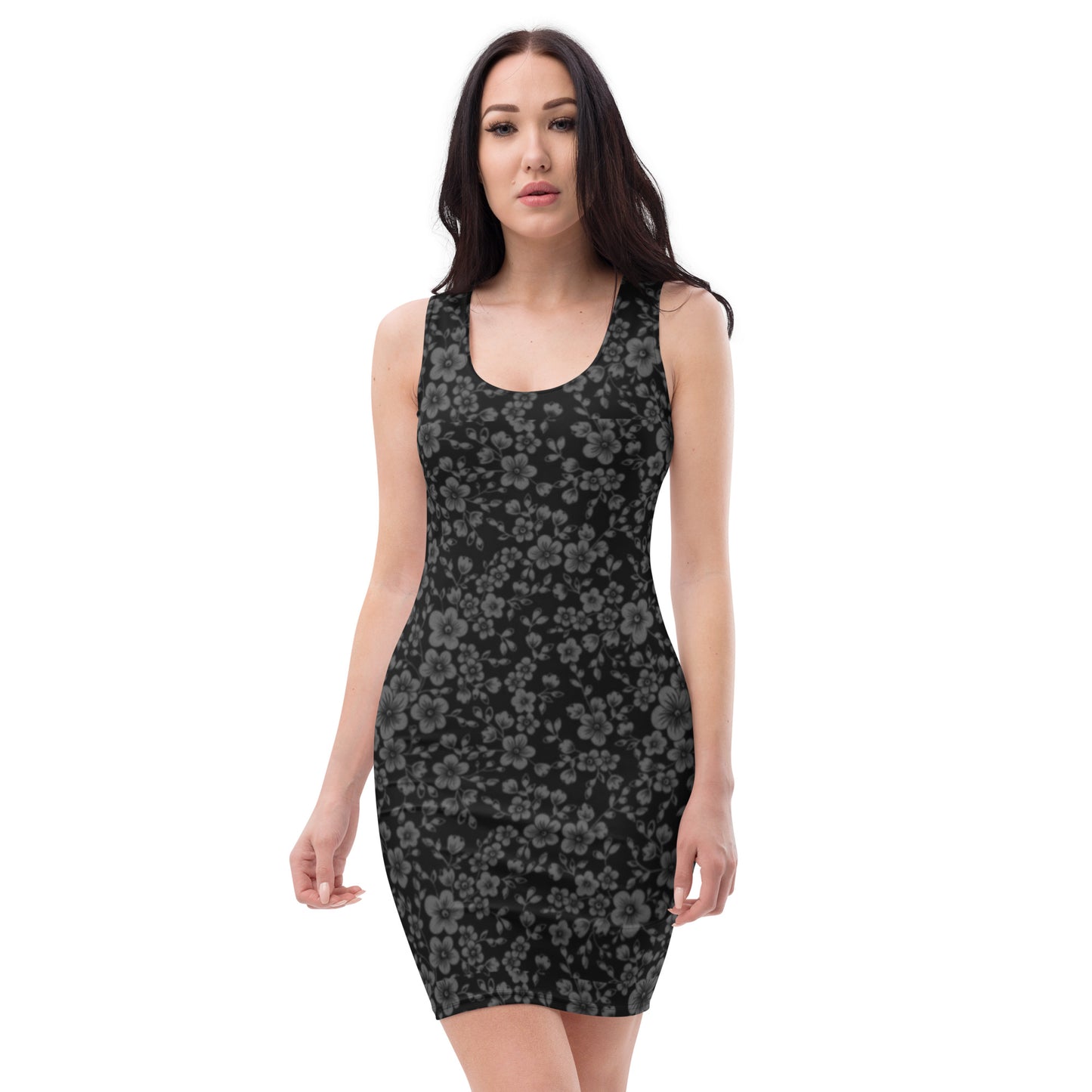 Cute Floral Gray Black Bodycon Dress