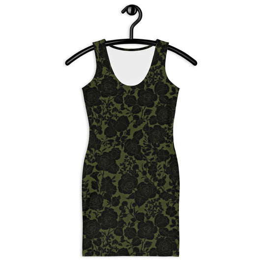 Bodycon Dress in Dark Green Black Floral