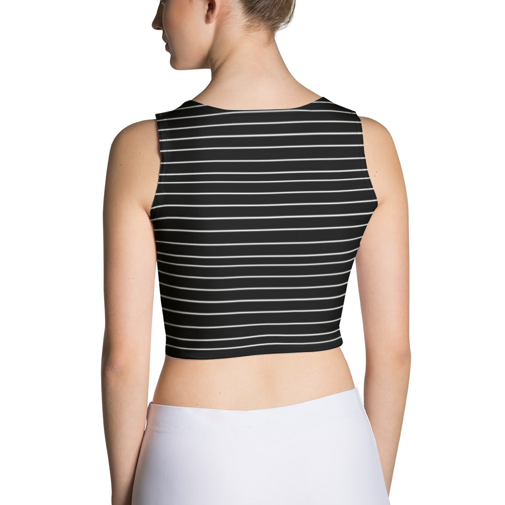 Women's White Stripes Black Crop Top