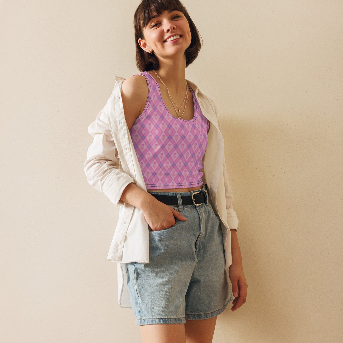 Kawaii Floral Pattern Pastel Pink Crop Top