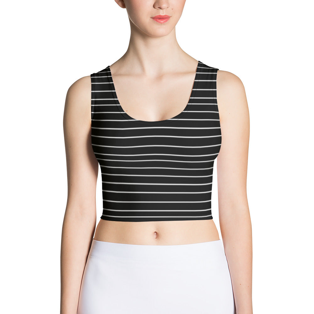 Women's White Stripes Black Crop Top