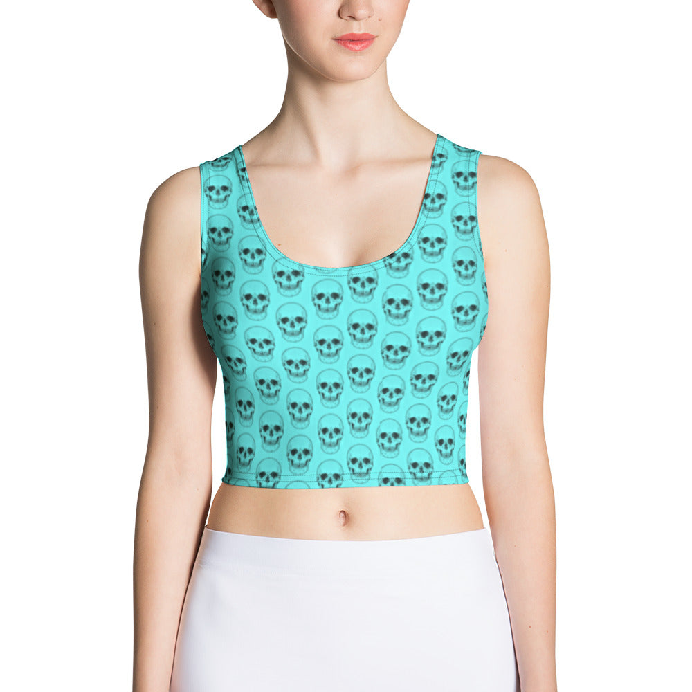 Skulls Neon Blue Crop Top