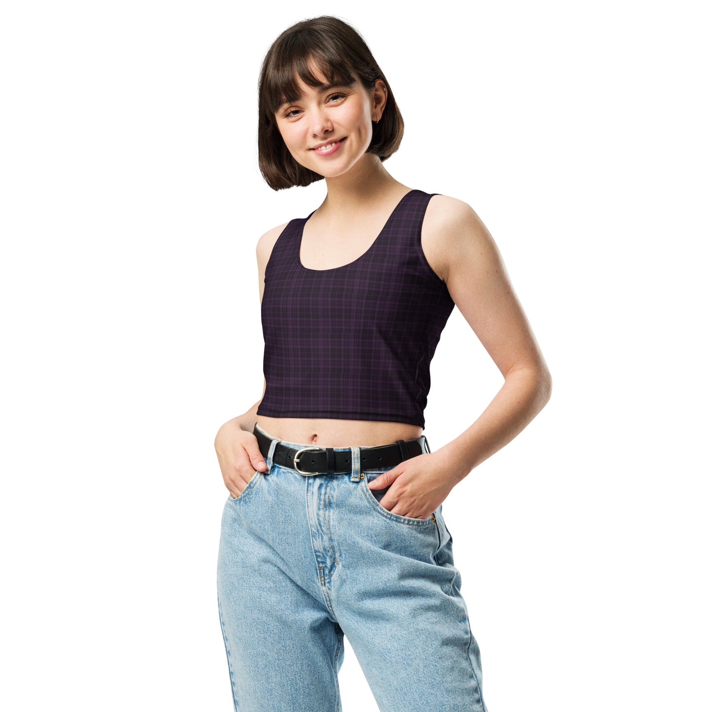 Punk Crop Top Dark Purple Plaid