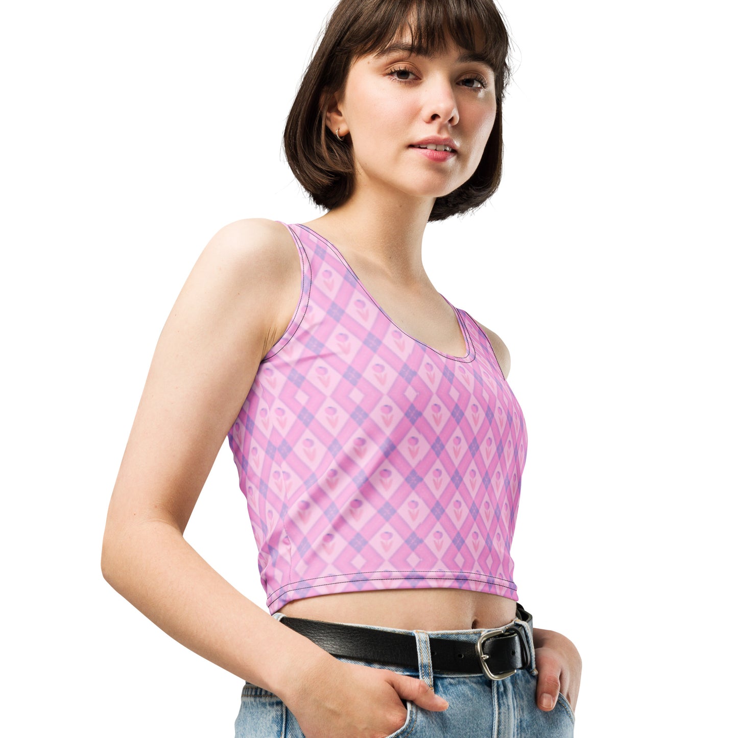 Kawaii Floral Pattern Pastel Pink Crop Top