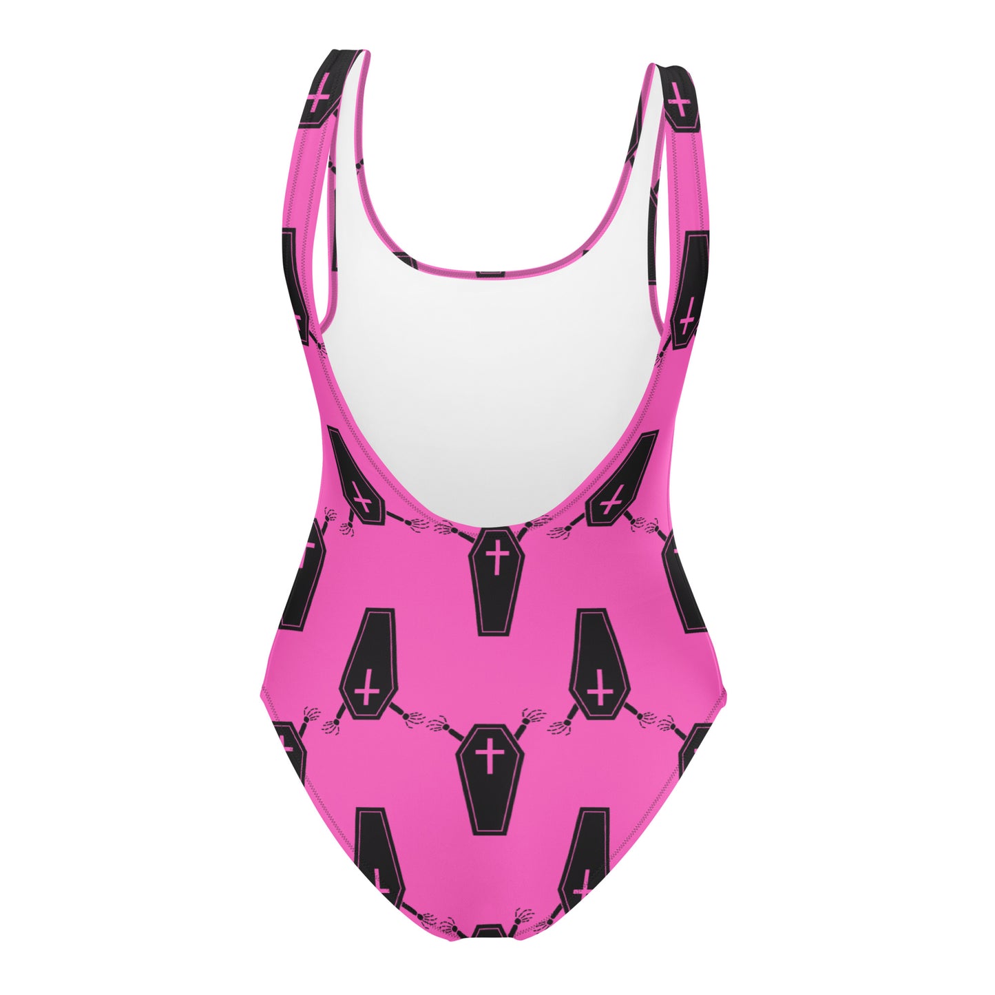 Black Coffins Hot Pink Goth One-Piece Swimsuit