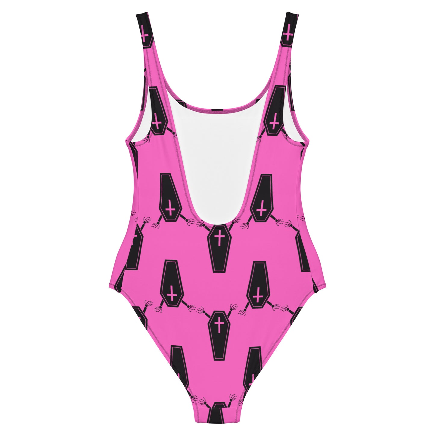 Black Coffins Hot Pink Goth One-Piece Swimsuit