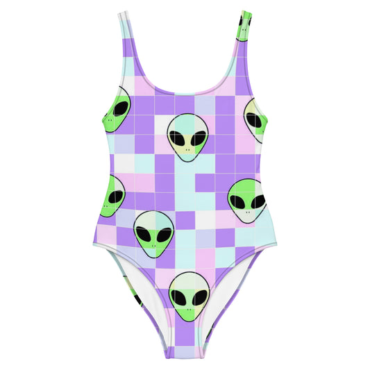 Pastel Alien Retro Alt Y2K One-Piece Swimsuit