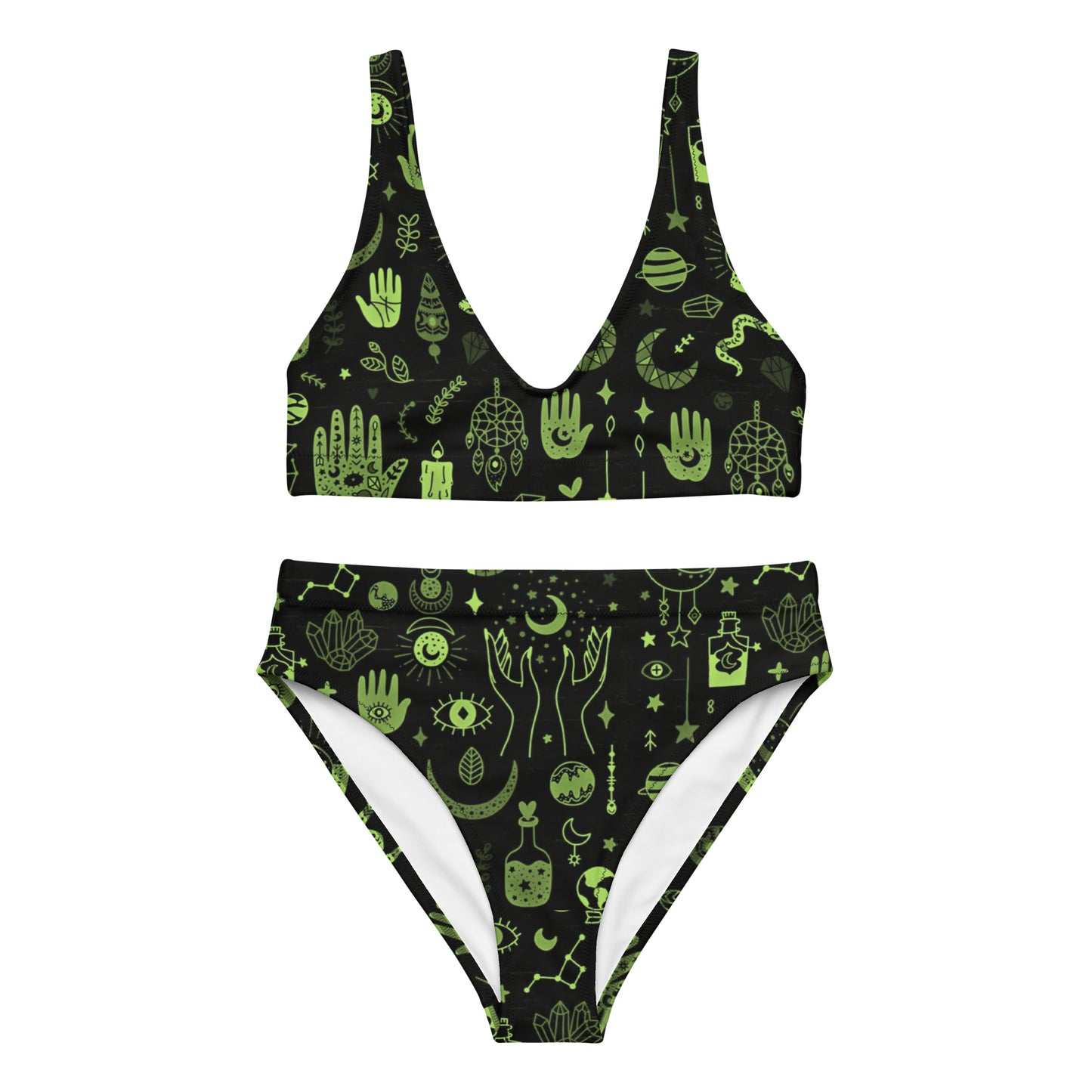 Black and Green Witchy Vibes Women's Sporty Two-Piece Bikini