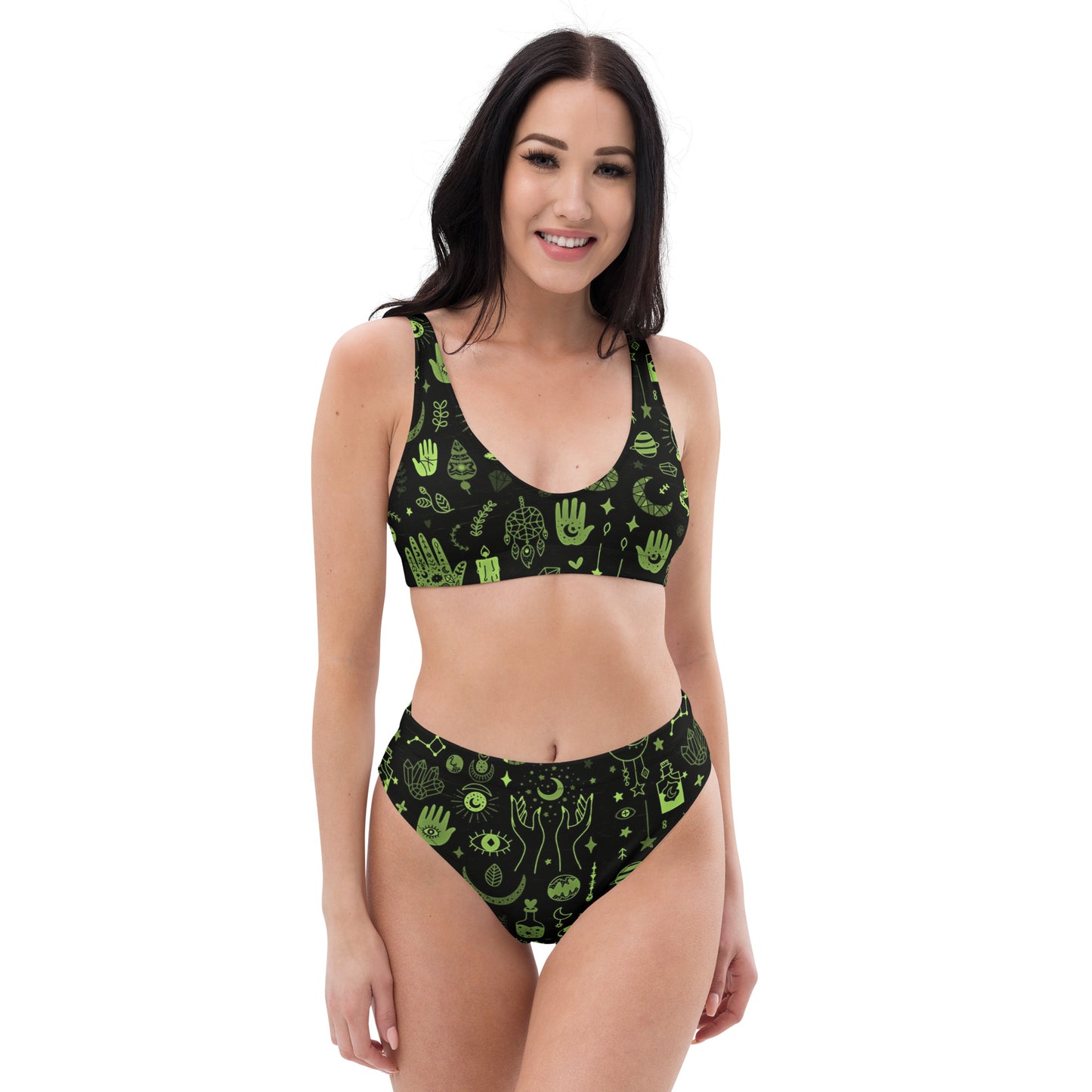 Black and Green Witchy Vibes Women's Sporty Two-Piece Bikini