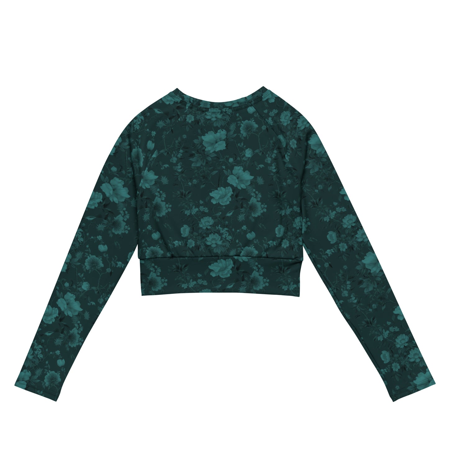 À la mode Teal Floral | Athletic Long-sleeve Crop Top for Women