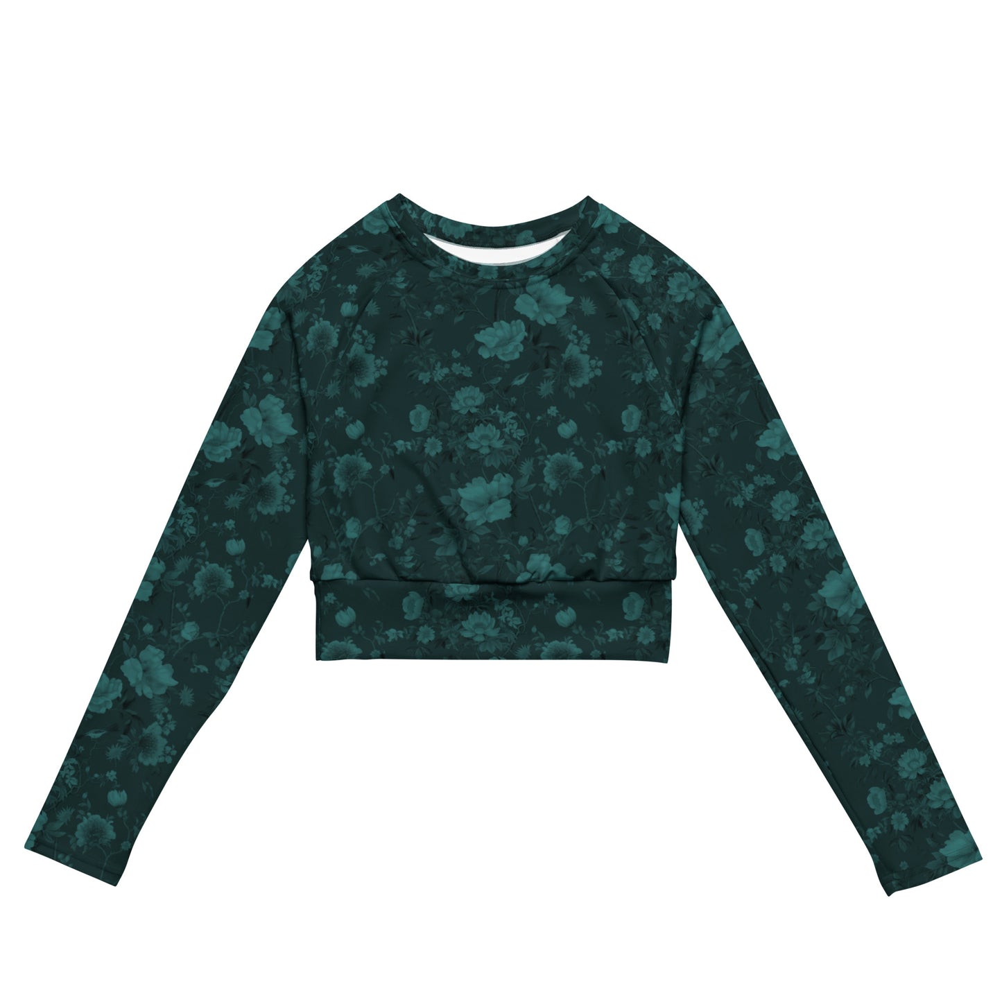 À la mode Teal Floral | Athletic Long-sleeve Crop Top for Women