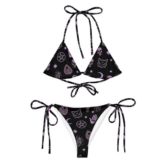 Purple Witchy Cat Vibes Goth String Bikini