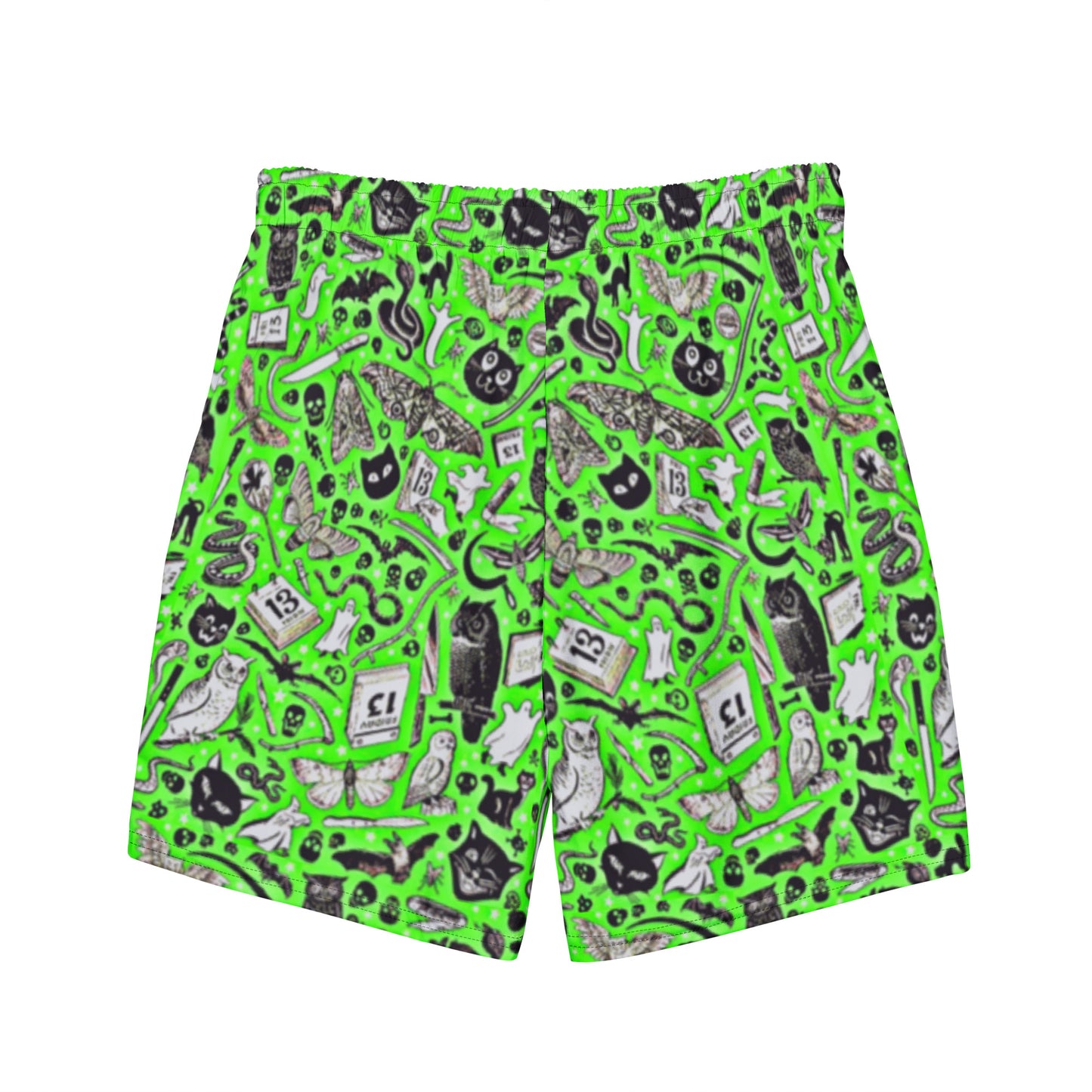 Neon Green Occult Themed Men's Swim Trunks