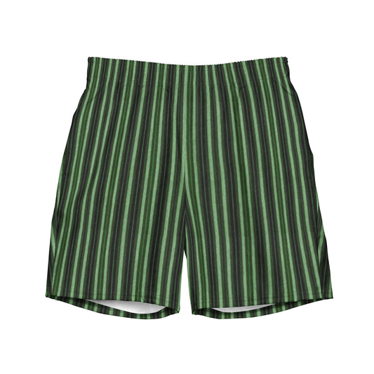 Black Green Striped Men's Swim Trunks