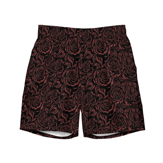 Men's Black Swim Trunks Red Rose