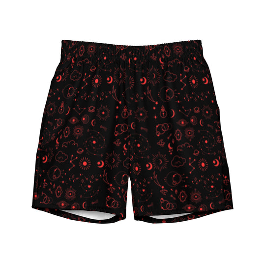 Red Celestial Pattern Men's Black Swim Trunks