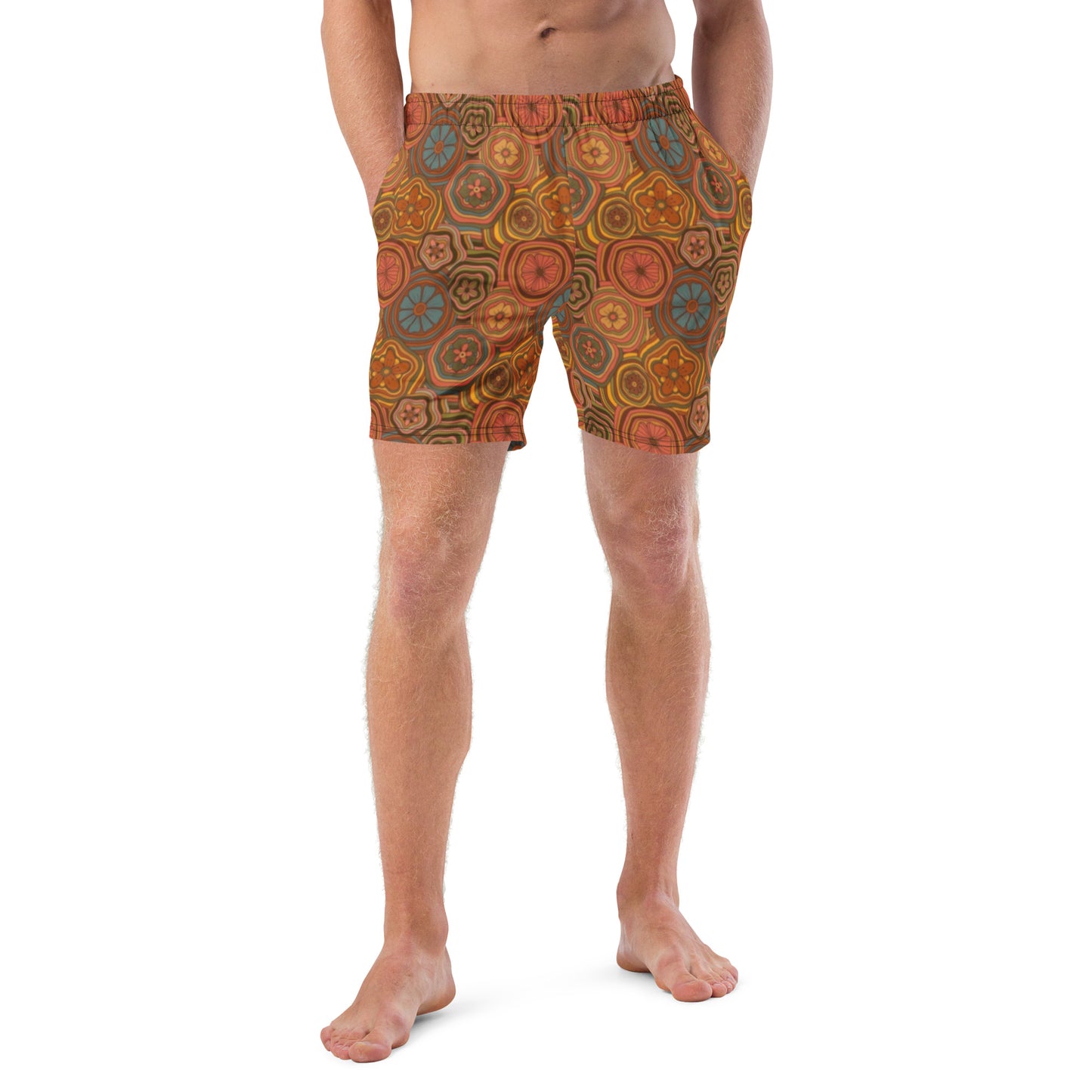 Warm Trippy Floral Men's Retro Swim Trunks