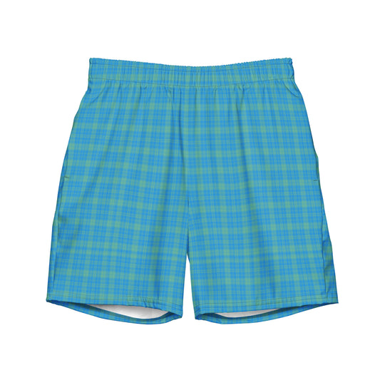 Blue Green Men's Plaid Swim Trunks