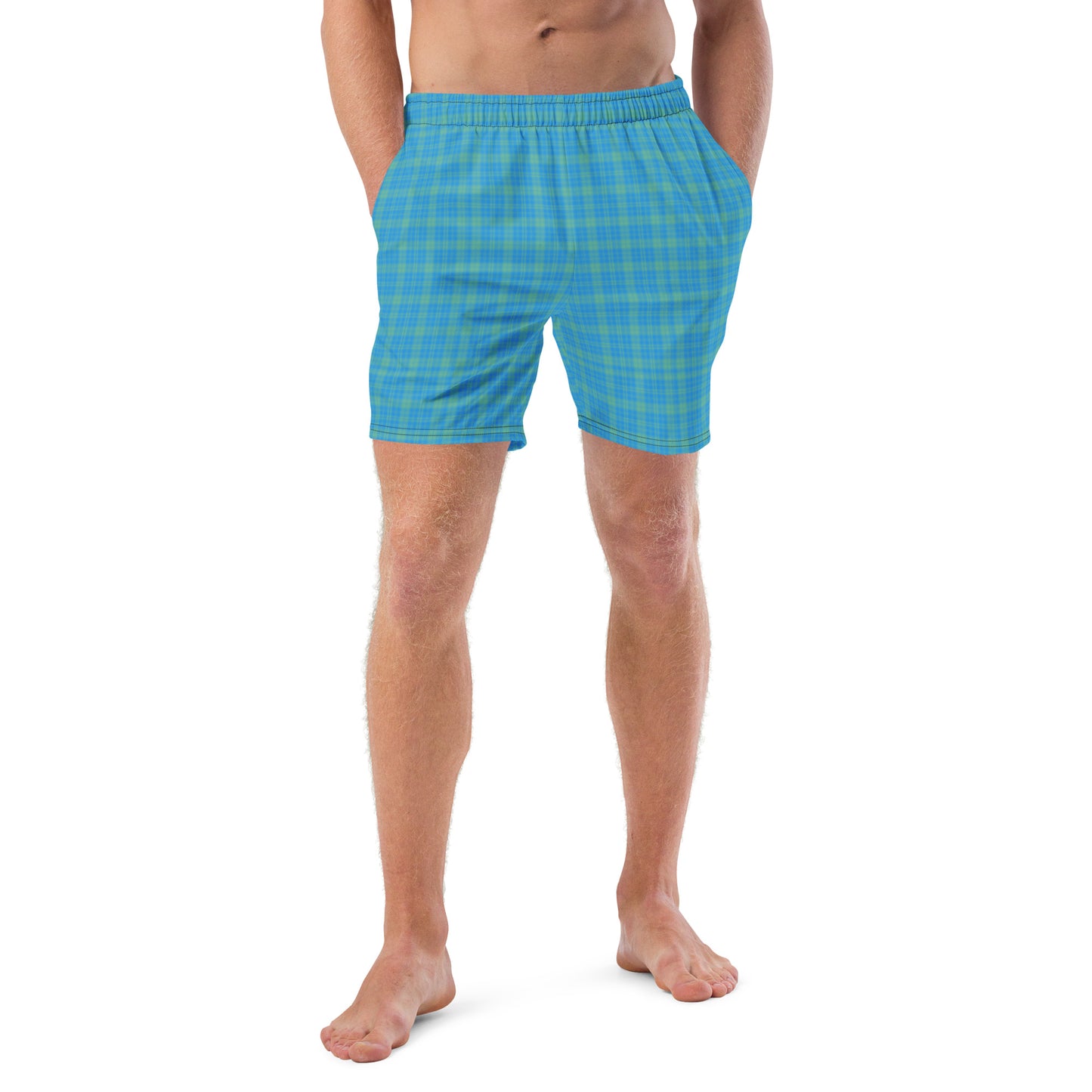 Blue Green Men's Plaid Swim Trunks