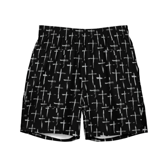 Cross Pattern Men's Black Swim Trunks