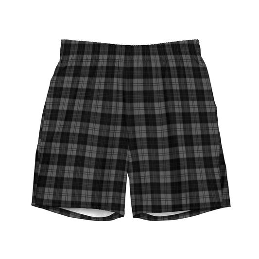 Swim Trunks in Dark Gray Black Plaid - Men Swimwear