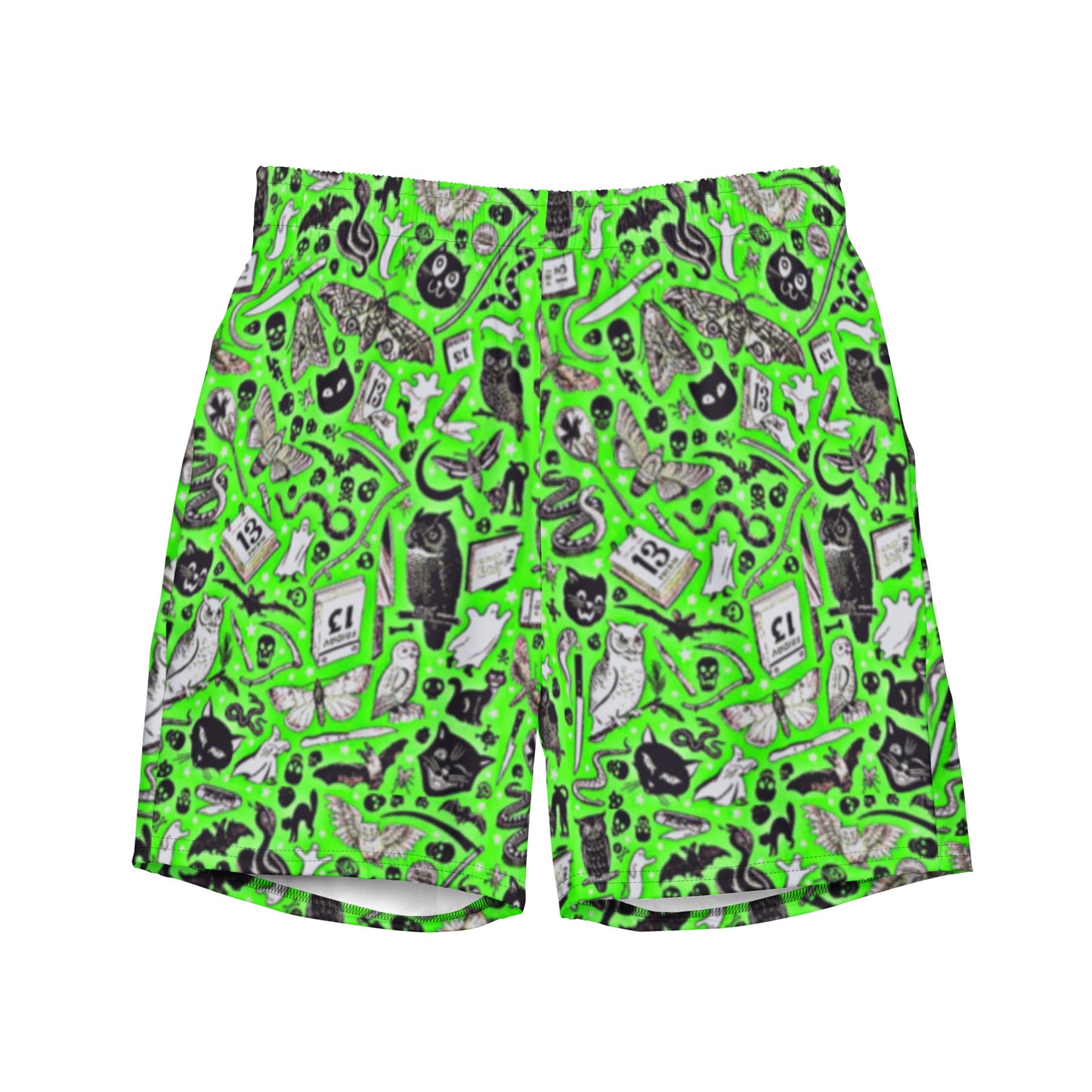 Neon Green Occult Themed Men's Swim Trunks