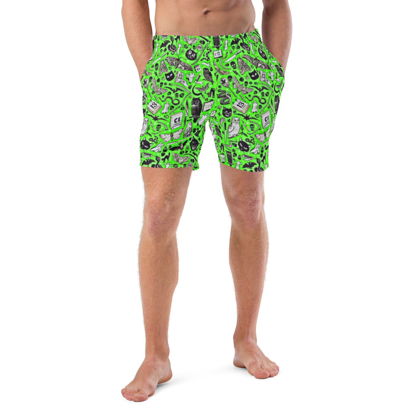 Neon Green Occult Themed Men's Swim Trunks