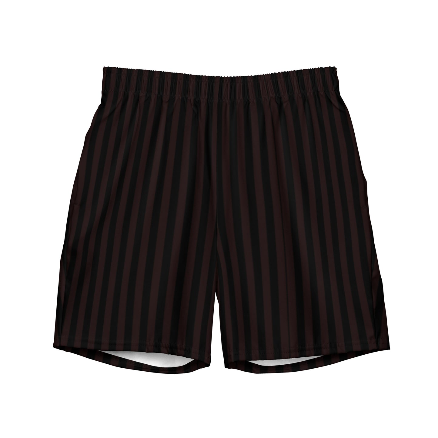 Men's Dark Red Black Striped Swim Trunks