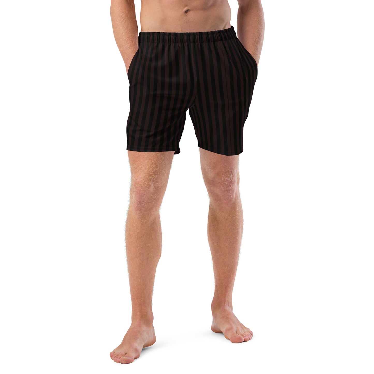 Men's Dark Red Black Striped Swim Trunks