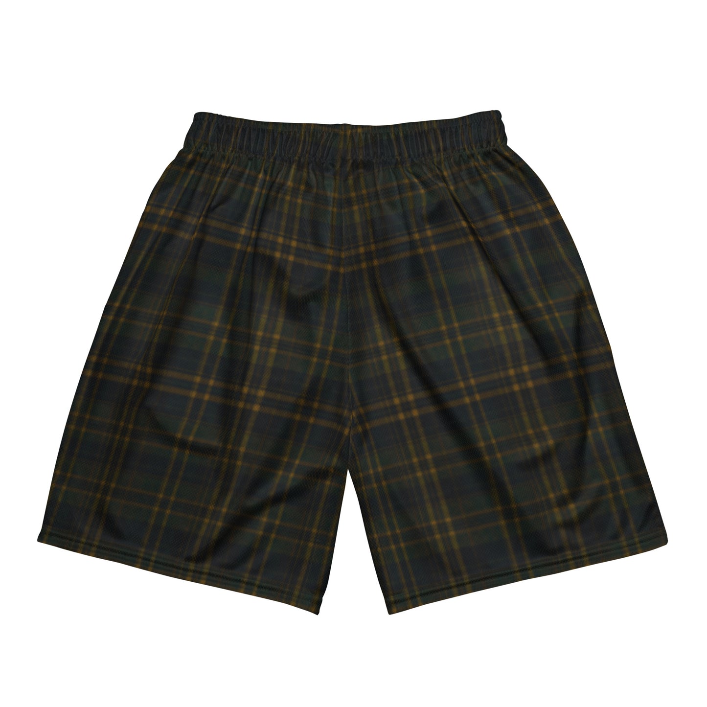 Dark Green Black and Yellow Plaid Men's Mesh Basketball Shorts