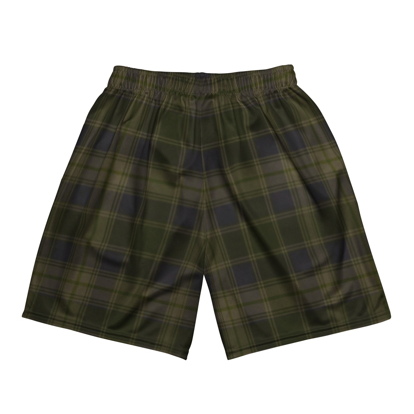 Dark Army Green Plaid Men's Mesh Basketball Shorts