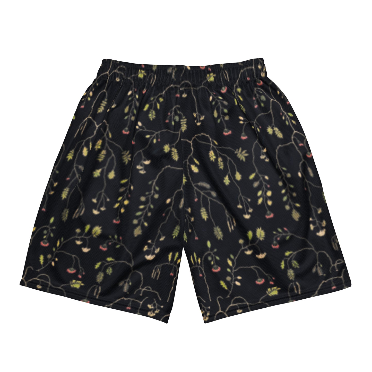 Black and Green Floral Boho Mesh Shorts