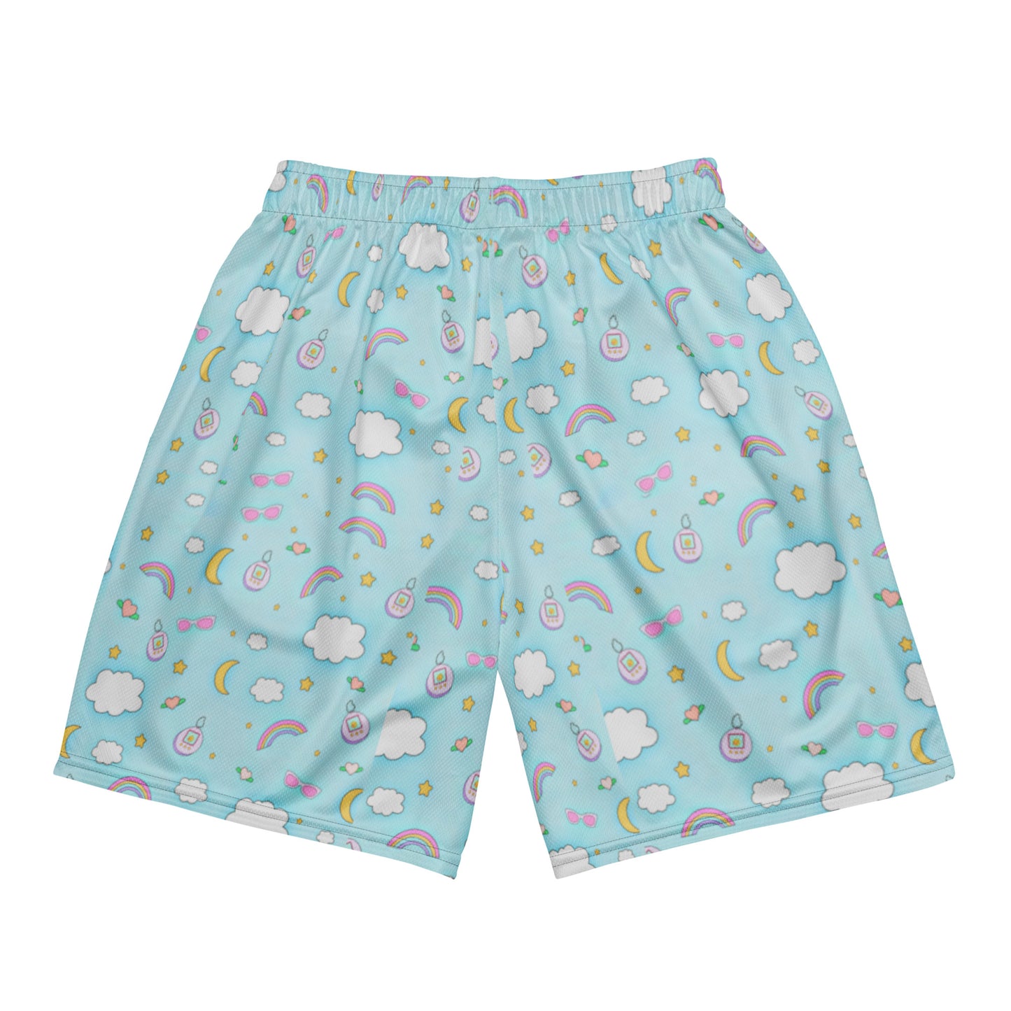 Pastel Blue Retro Kawaii Game Patterned Mesh Shorts