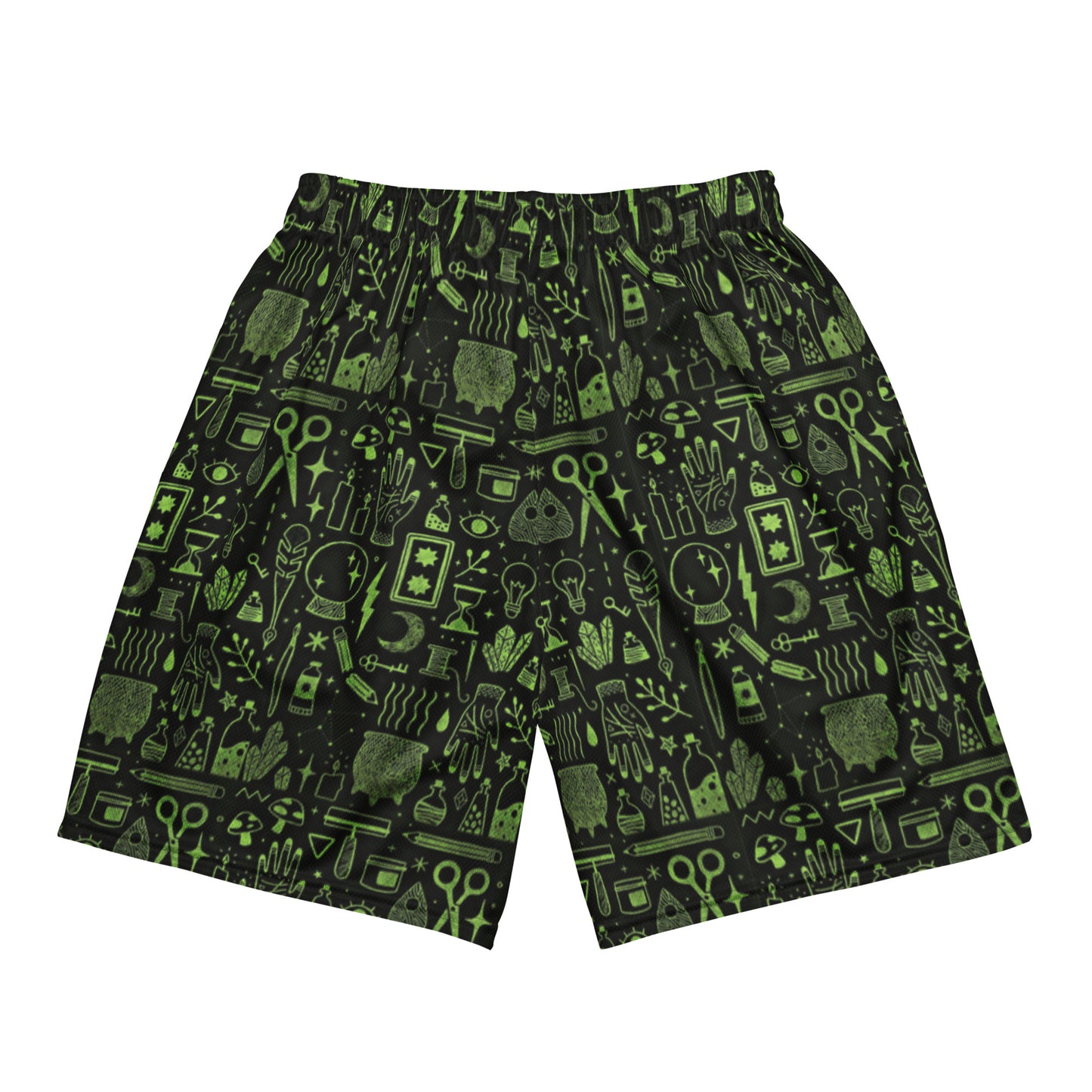 Green Occult Vibes Black Goth Mesh Shorts