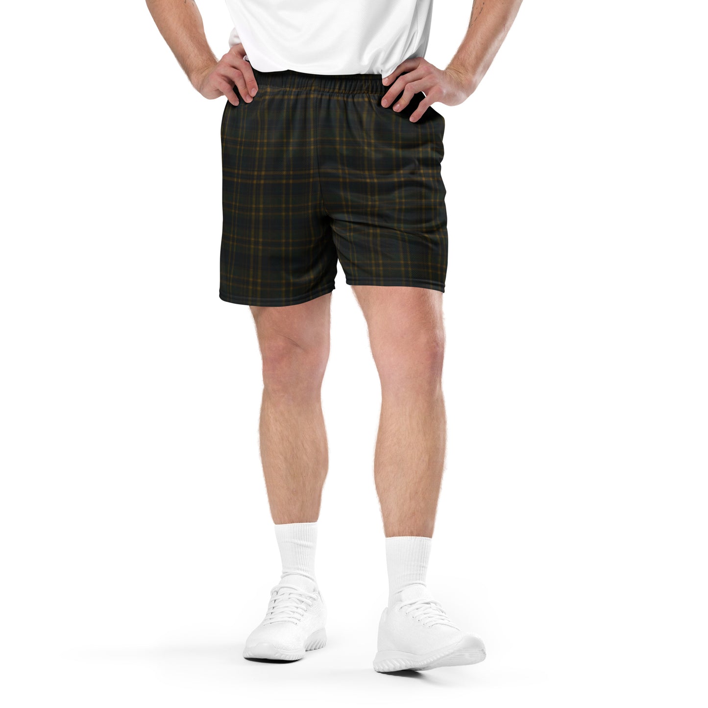 Dark Green Black and Yellow Plaid Men's Mesh Basketball Shorts