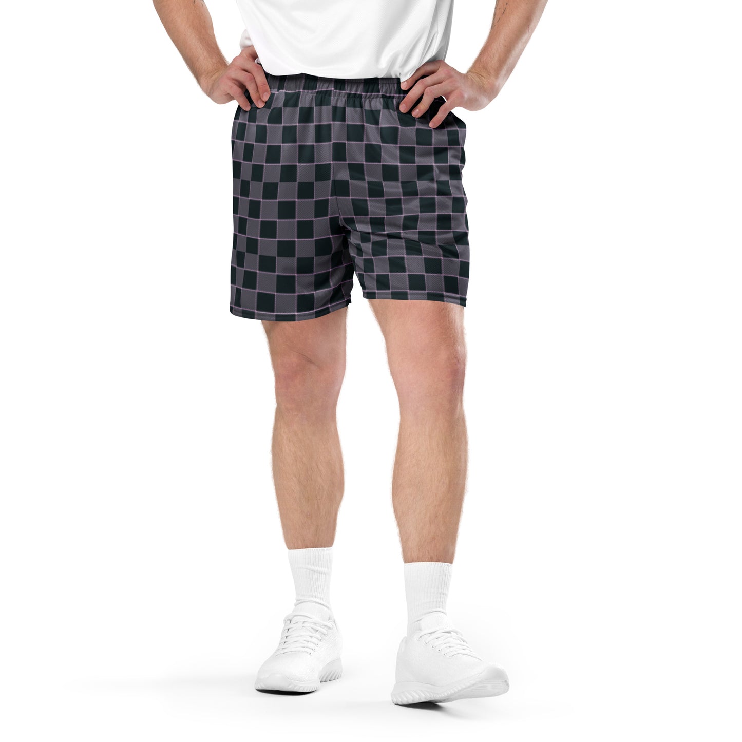 Black Pink Checkered Mesh Men's Retro Basketball Shorts