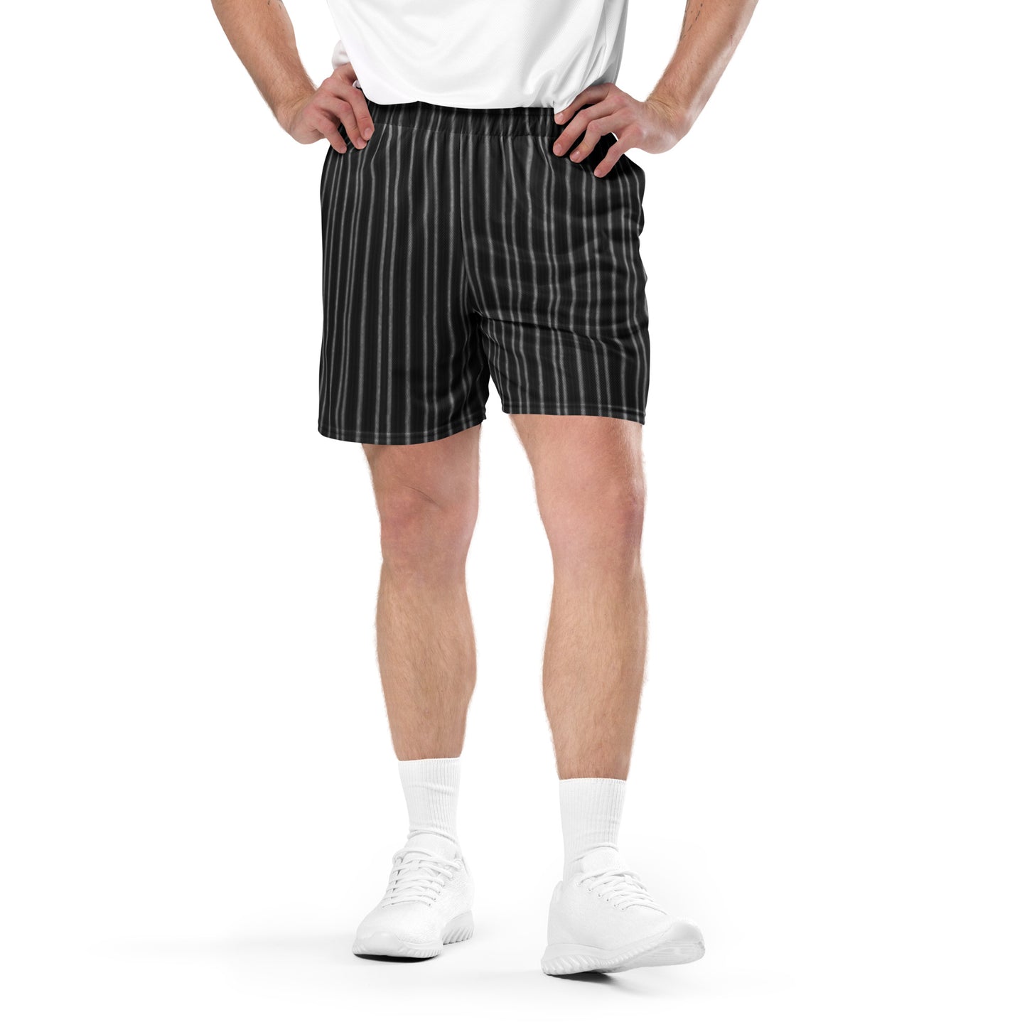 Men's White Striped Mesh Basketball Shorts