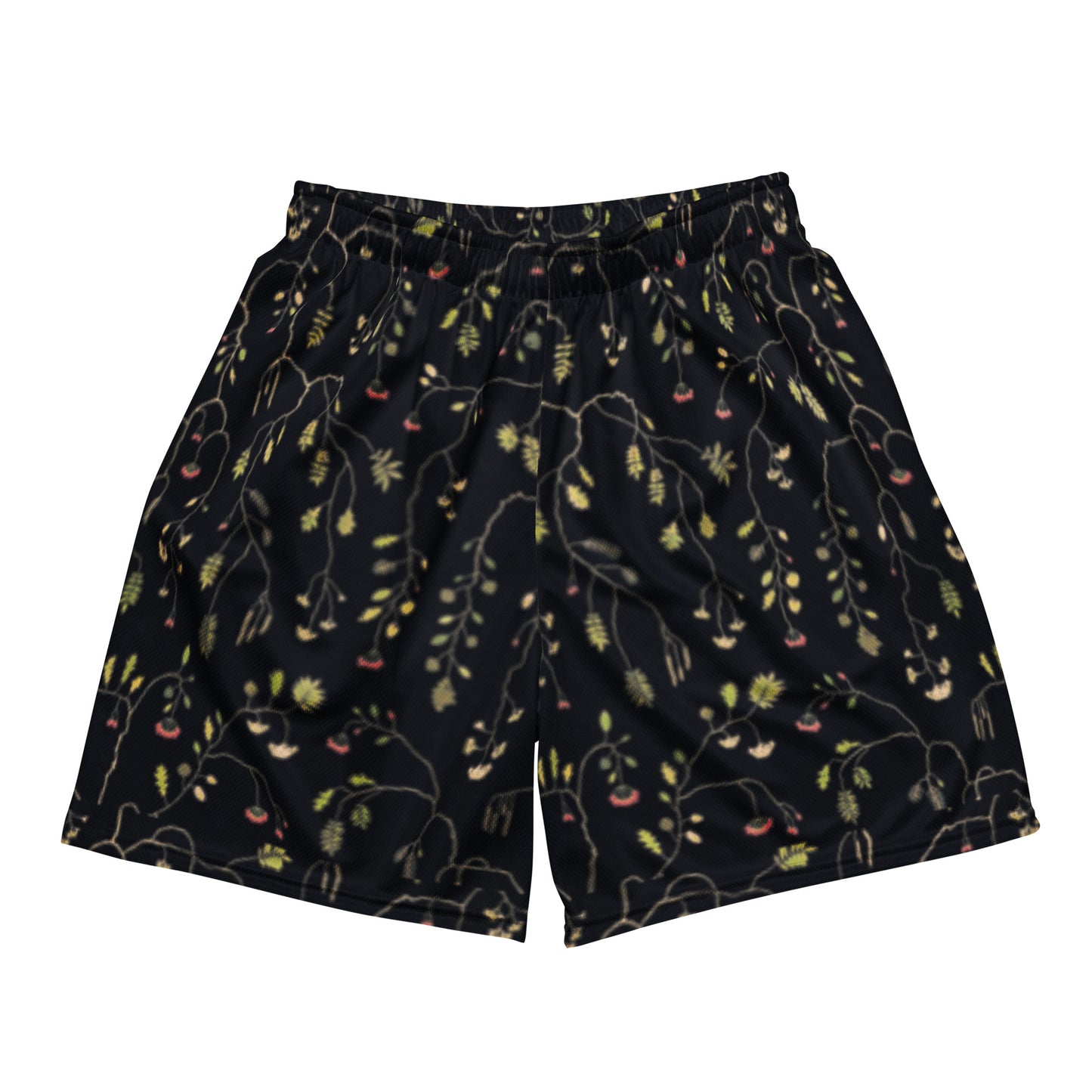 Black and Green Floral Boho Mesh Shorts