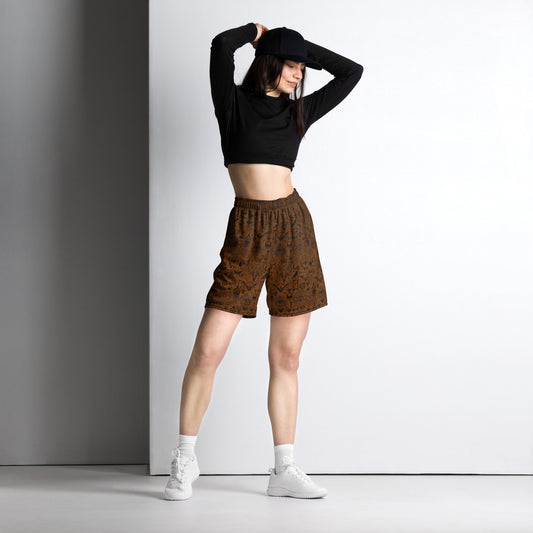 Brown Orange Goth Retro Mesh Shorts