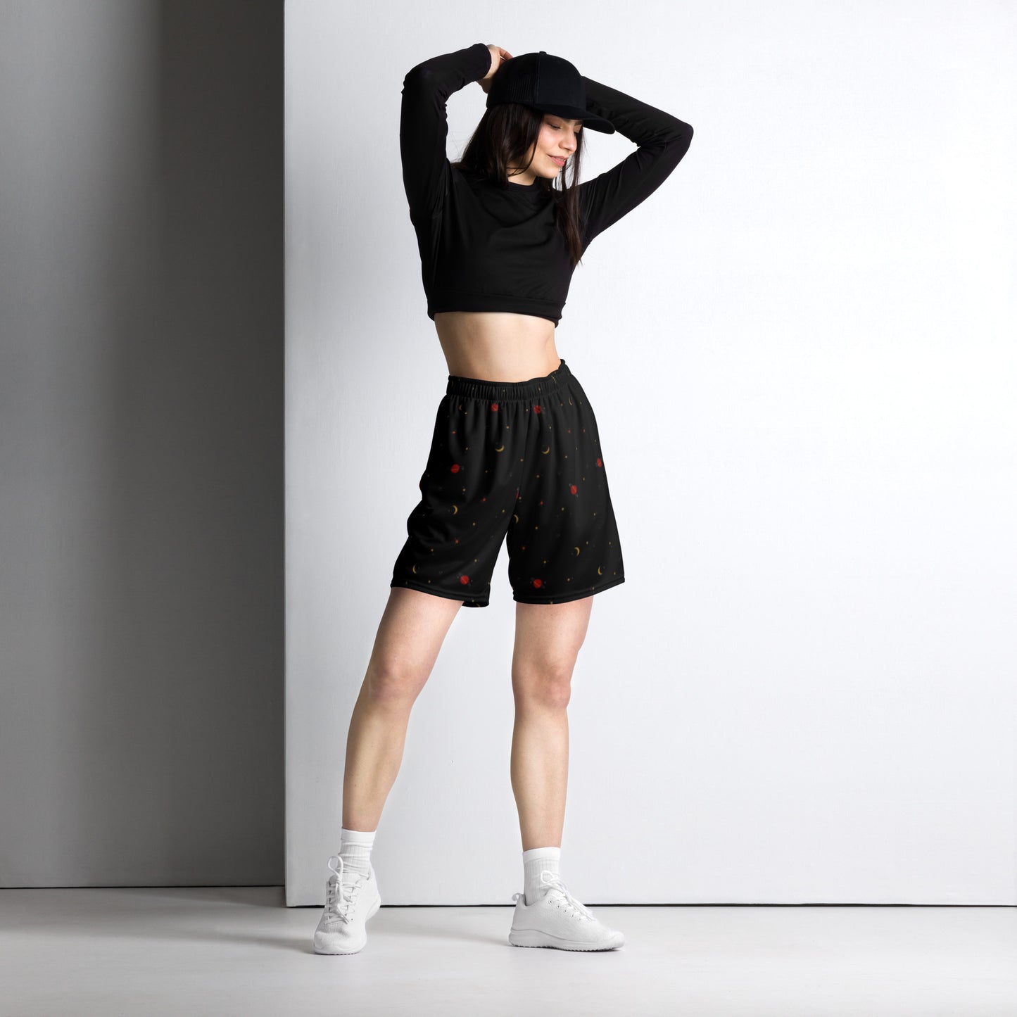 Women's Space Theme Black Mesh Shorts