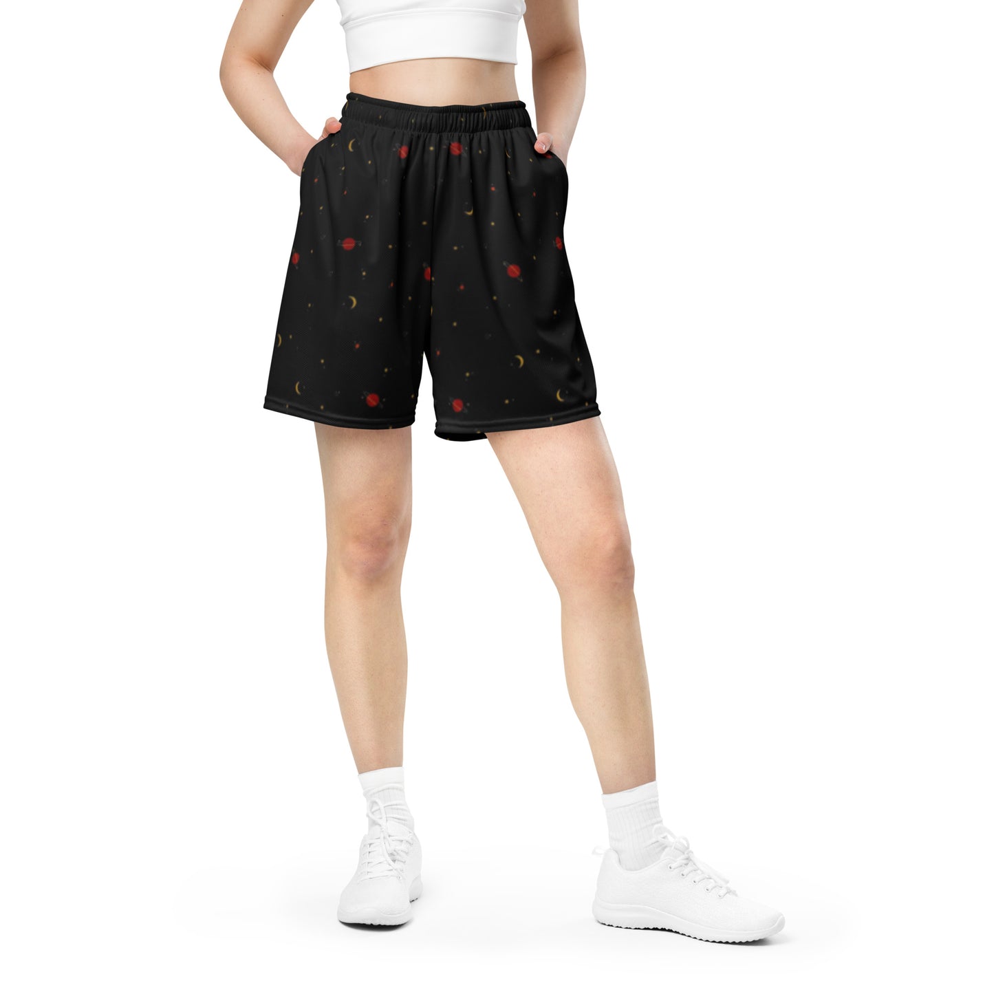 Women's Space Theme Black Mesh Shorts