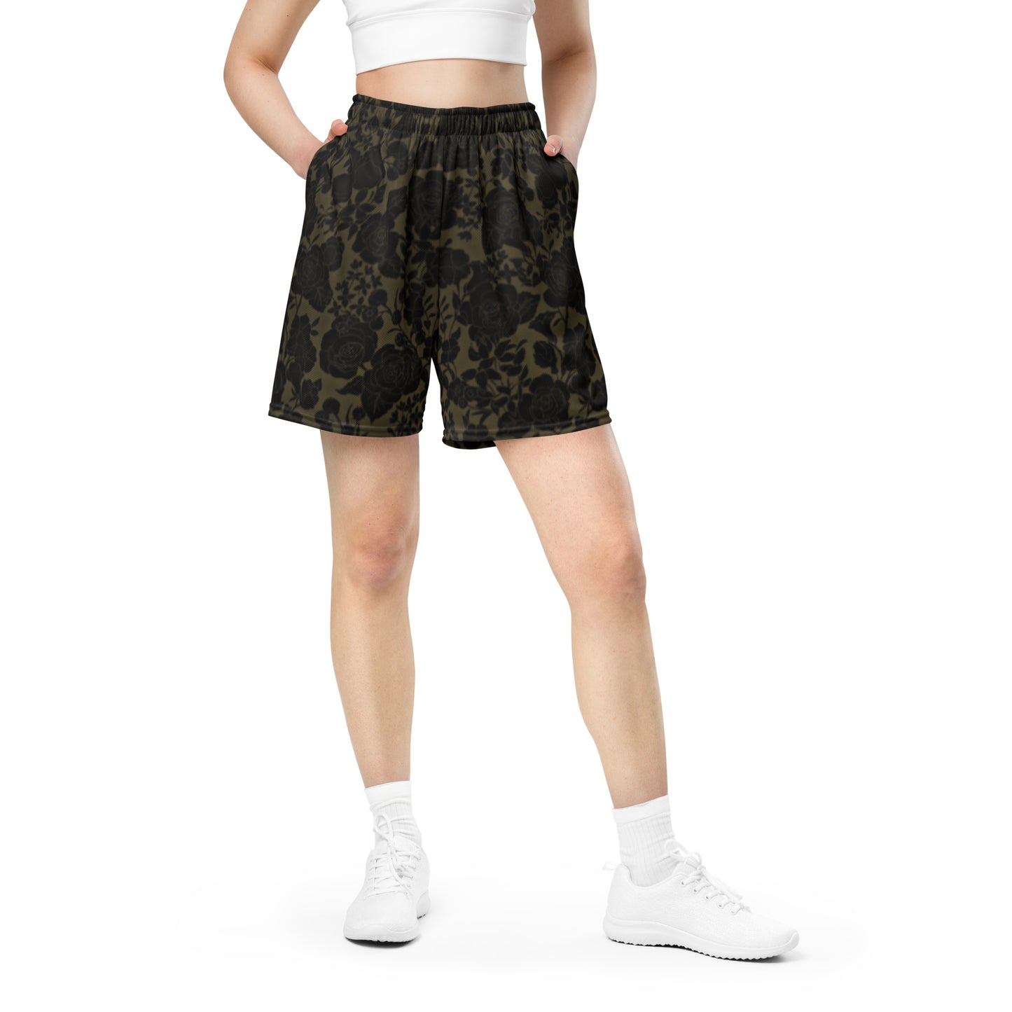 Mesh Shorts | Dark Green Floral Retro