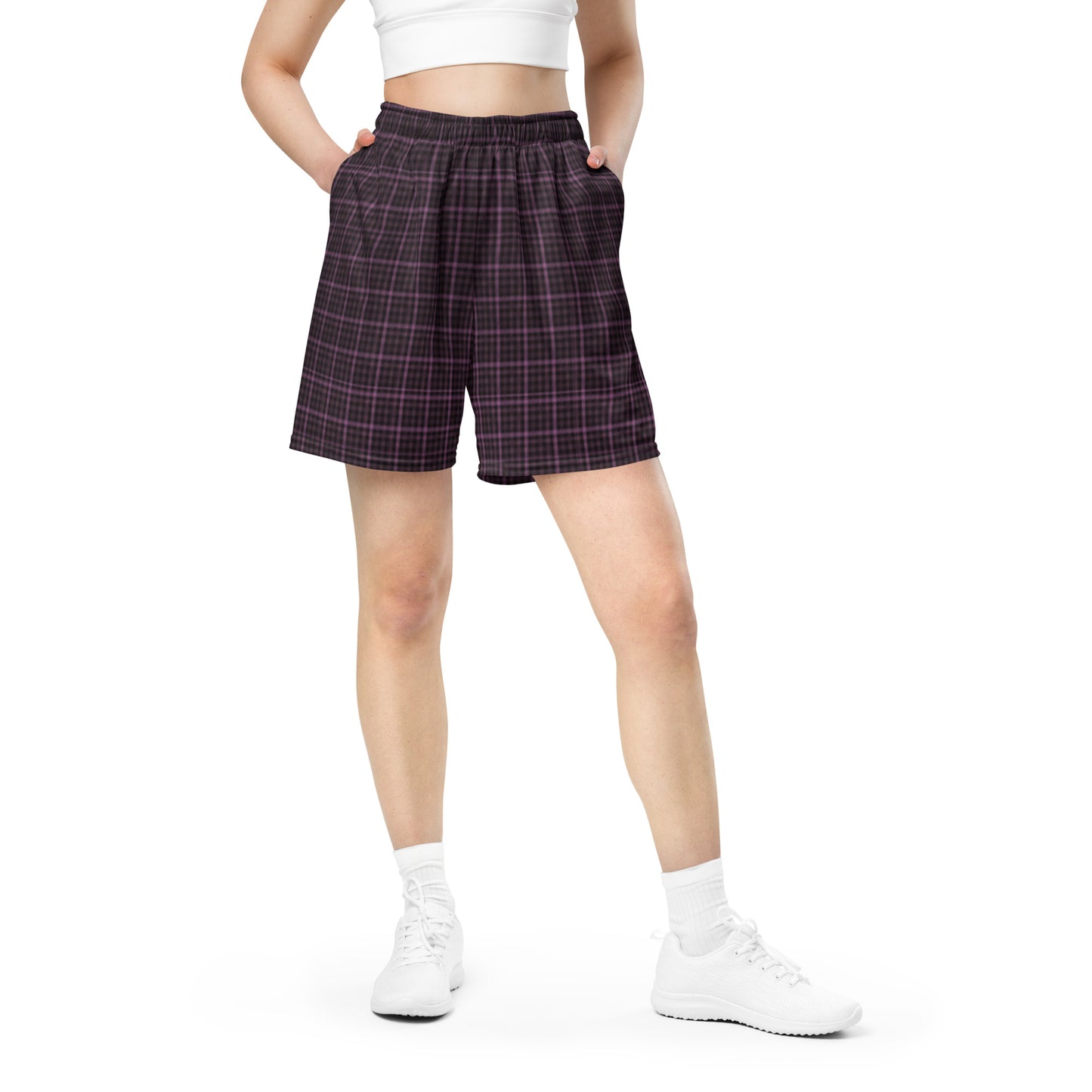 Purple Black Retro Plaid Mesh Shorts