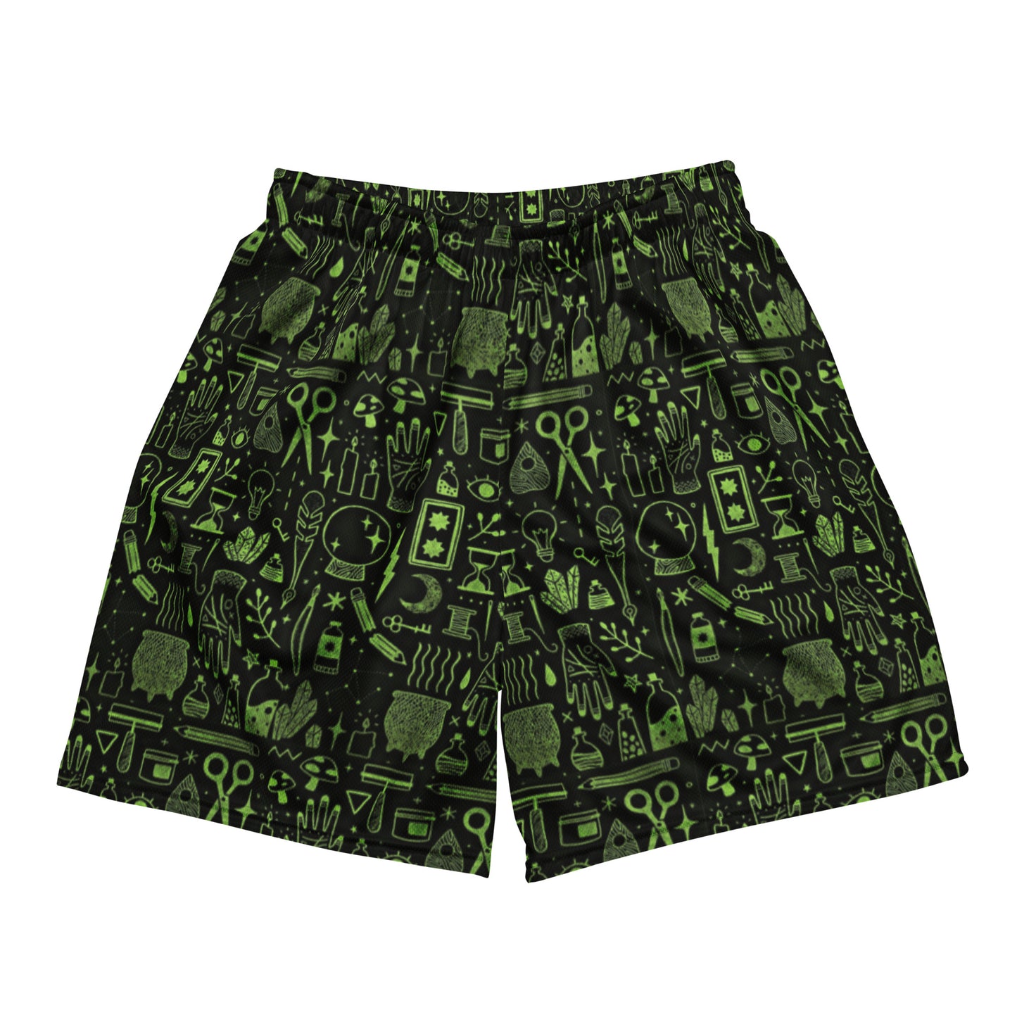 Green Occult Vibes Black Goth Mesh Shorts