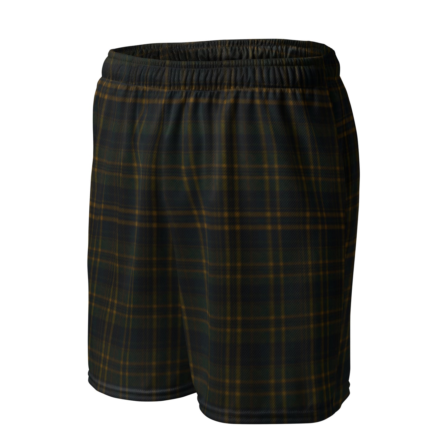 Dark Green Black and Yellow Plaid Men's Mesh Basketball Shorts